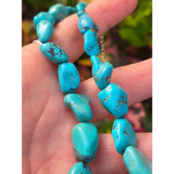 Vintage SX 925 Sterling Silver Thailand Graduated Turquoise Necklace 20" - Picture 10 of 10